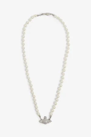 Vivienne Westwood Womens Mini Bas Relief Brass, Swarovski Crystal and Pearl Pendant Necklace