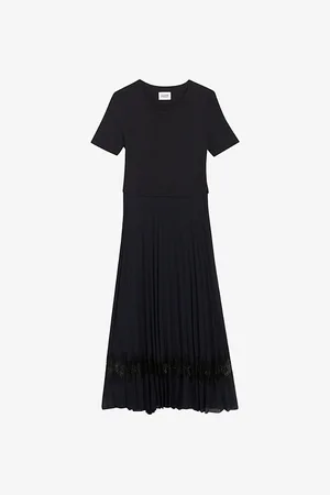 Claudie Pierlot Womens Teli Pleated-Petticoat Cotton Midi Dress