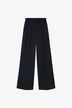 Loewe Womens Anagram-Embroidered Pressed-Crease Mid-Rise Wide-Leg Silk-Blend Pyjama Trousers