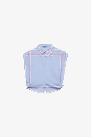 Prada Womens Check-Pattern Cropped Cotton Shirt