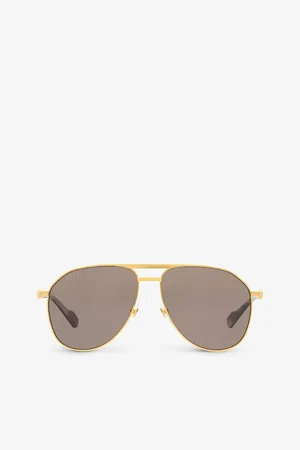 Gucci Womens Gc001938 Gg1220S Pilot-Frame Metal Sunglasses