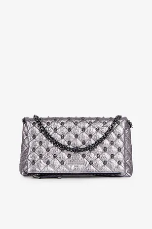 The Kooples Womens Skull-Embellished Quilted Small Metallic-Leather Clutch Bag