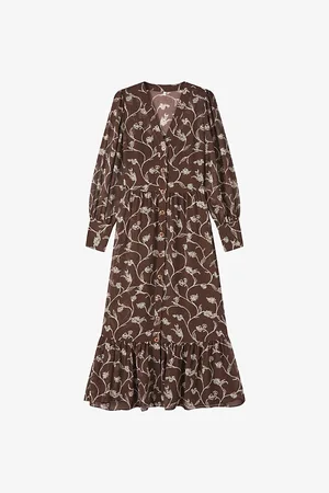 LK Bennett Womens Lucian Sketchy Floral-Print Woven Midi Dress
