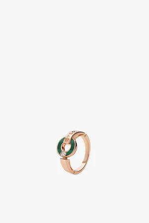 Bvlgari 18ct Rose-Gold, 0.04ct Brilliant-Cut Diamond and Malachite Ring