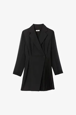 Sandro Womens Wrap-Over Woven and Wool-Blend Mini Dress