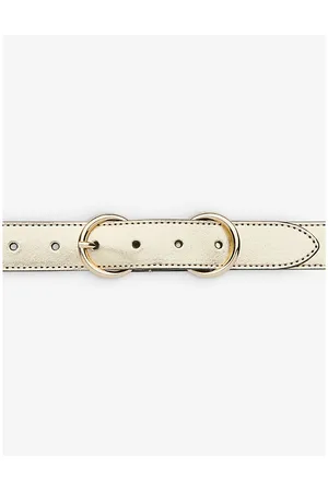 Whistles Womens Double-Ring Buckle-Fastened Metallic-Leather Belt