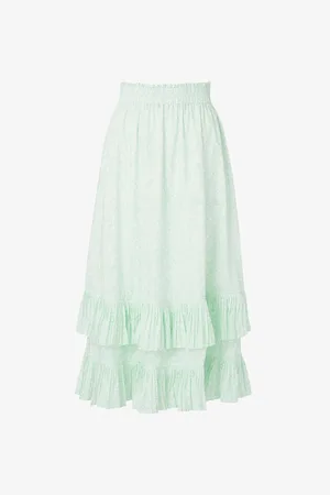 By Malina Womens Jane Ruffle-Trim Cotton Midi Skirt