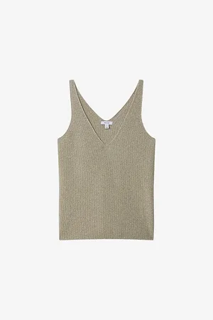 Reiss Womens Mika V-Neck Metallic Knitted Vest