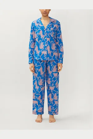 Desmond And Dempsey Womens Chango Monkey-Print Cotton Pyjama Set