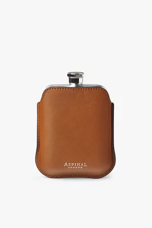 ASPINAL OF LONDON Mens Logo-Print Stainless-Steel Hip Flask and Leather Pouch