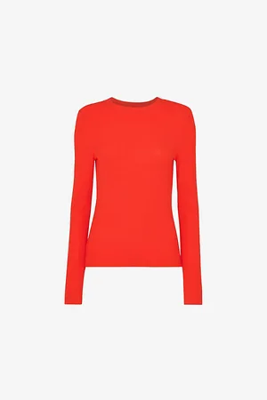Whistles Womens Essential Crew-Neck Ribbed Stretch-Knit Jumper