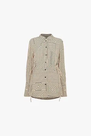 Whistles Womens Angled-Stripe Side-Tie Woven Shirt