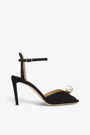Jimmy Choo Womens Sacora 85 Faux Pearl-Sphere Suede Heeled Sandals