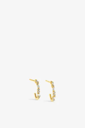 Suzanne Kalan 18ct Yellow-Gold, 0.07ct Baguette-Cut Diamonds and 0.07ct Round-Cut Diamonds Hoop Earrings