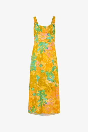 Whistles Womens Palm Floral-Print Sweetheart-Neckline Woven Midi Dress