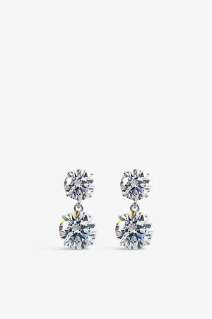 CARAT* London Womens Gia 9ct White-Gold and 3.00ct Cubic Zirconia Drop Earrings
