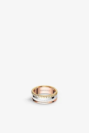 Boucheron Mens Quatre 18ct White, Yellow, Rose-Gold and Ceramic Ring
