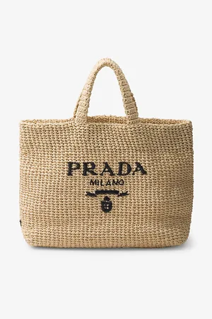Prada Womens Logo-Embroidered Crochet Tote Bag