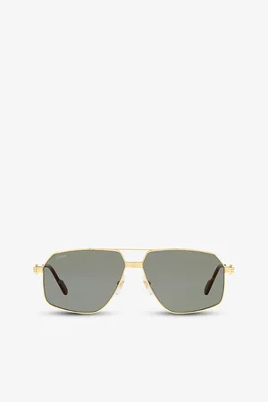 Cartier Womens ct0270S Première De Pilot-Frame Metal Sunglasses