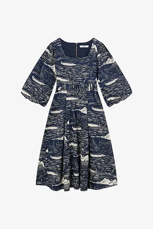 LK Bennett Womens Liza Riviera-Print Cotton Midi Dress