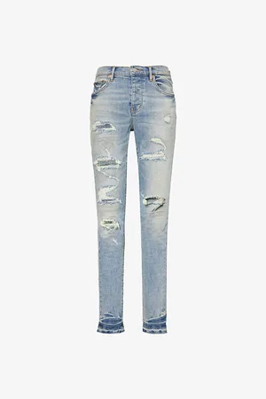 Purple Brand Mens Distressed Slim-Fit Slim-Leg Stretch-Denim Jeans
