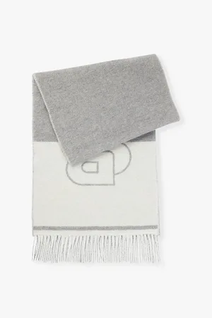 HUGO BOSS Womens Branded Fringed-Edge Wool-Blend Scarf
