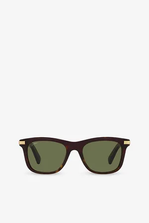Cartier Womens ct0396S Rectangle-Frame Tortoiseshell Acetate Sunglasses