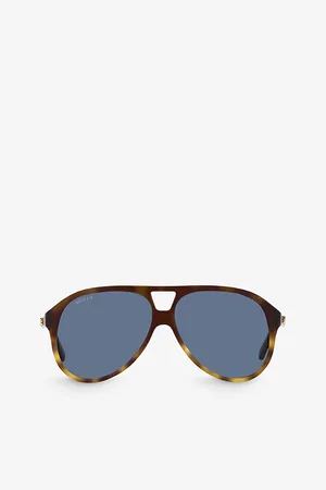 Gucci Womens Gg1286S Aviator-Frame Tortoiseshell Acetate Sunglasses