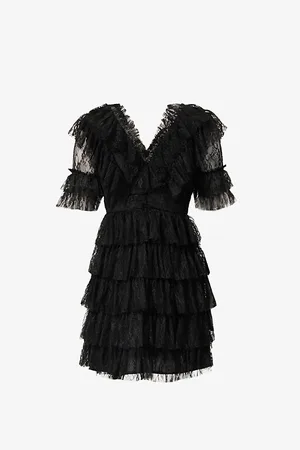 By Malina Womens Sky Lace-Embellished Tiered Woven Mini Dress
