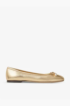Jimmy Choo Womens Elme Bow-Embellished Metallic-Leather Ballet Flats