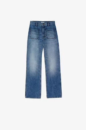 Sandro Womens Patch-Pocket Flared High-Rise Jeans