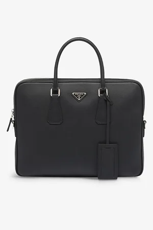 Prada Womens Brand-Plaque Saffiano-Leather Work Bag