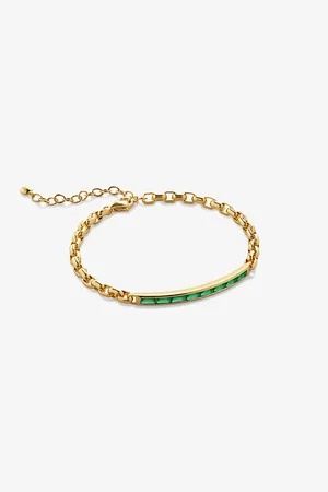 Monica Vinader Womens Mini Baguette 18ct -Plated Vermeil Sterling-Silver and Onyx Chain Bracelet