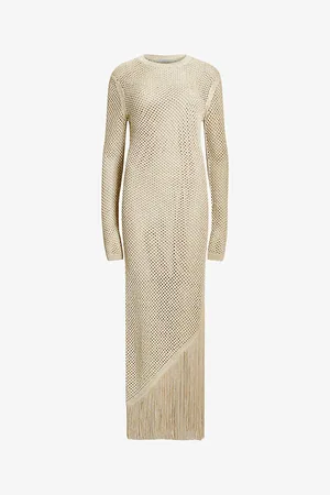 AllSaints Womens Jesse Tassel-Hem Slim-Fit Crochet Maxi Dress