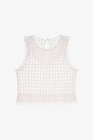 Maje Womens Bead-Embellished Cropped Stretch-Woven Top