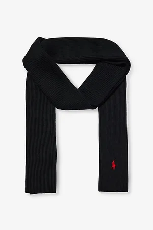 Ralph Lauren Mens Brand-Embroidered Ribbed Wool Scarf