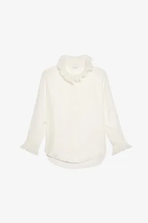 Sandro Womens Haby Ruffled Collar Silk Shirt