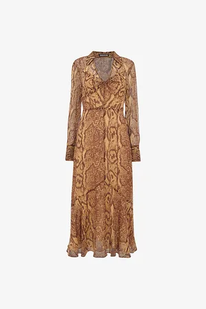 Whistles Womens Serpent Graphic-Print Long-Sleeve Woven Midi Dress