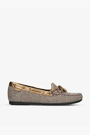Kurt Geiger Womens Eagle Bow-Embellished Houndstooth Woven Moccasins