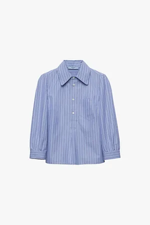 Prada Womens Stripe-Print Short-Sleeve Cotton-Poplin Shirt