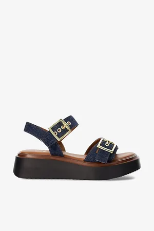 Dune Womens Loells Denim-Strap Woven Flatform Sandals