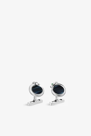 Cartier Mens Panthère De Sterling- , 5.4ct Falcon Eye Stones and Lacquer Cufflinks
