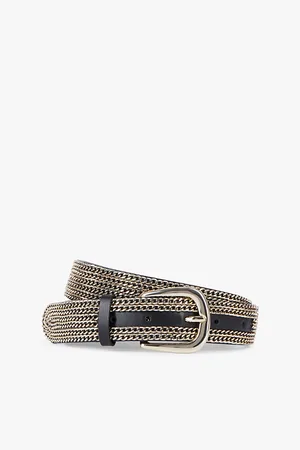 The Kooples Womens Chain-Embellished Leather Belt