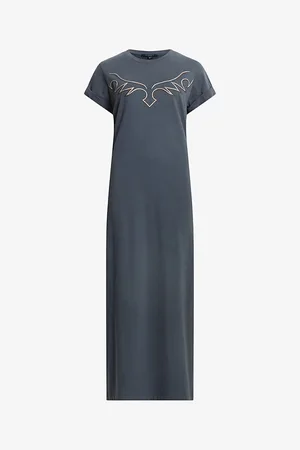 AllSaints Womens Randal Anna Graphic-Print Short-Sleeve Organic-Cotton Maxi Dress