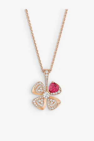 Bvlgari Fiorever 18ct Rose-Gold, 0.63ct Brilliant-Cut Diamond and Mixed-Cut Rubellite Pendant Necklace