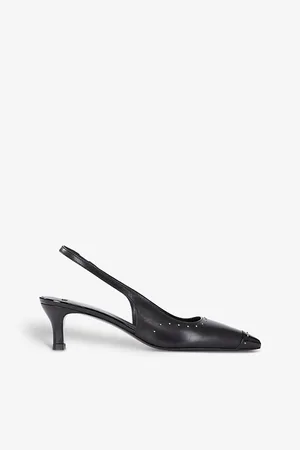 The Kooples Womens Stud-Embellished Pointed-Toe Leather Heeled Slingback Courts
