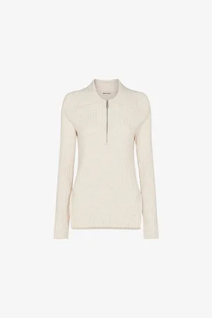 Whistles Womens Polo-Collar Half-Zip Cotton and Recycled-Polyester Top