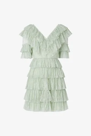 By Malina Womens Sky Ruffle-Trim Woven Mini Dress