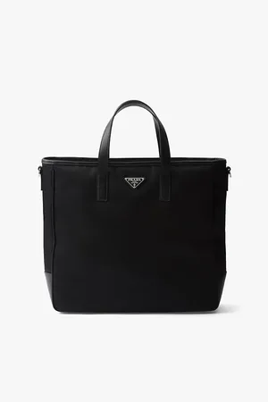 Prada Mens Re-Nylon Brand-Plaque Nylon and Leather Tote Bag