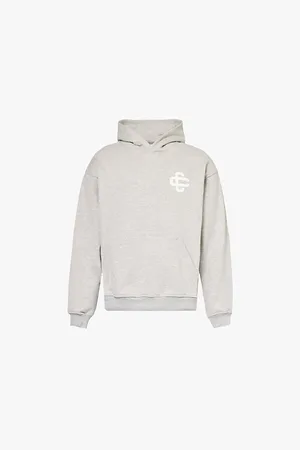 The Couture Club Mens Embroidered Branding Kangaroo Pocket Relaxed Fit Cotton-Blend Hoody
